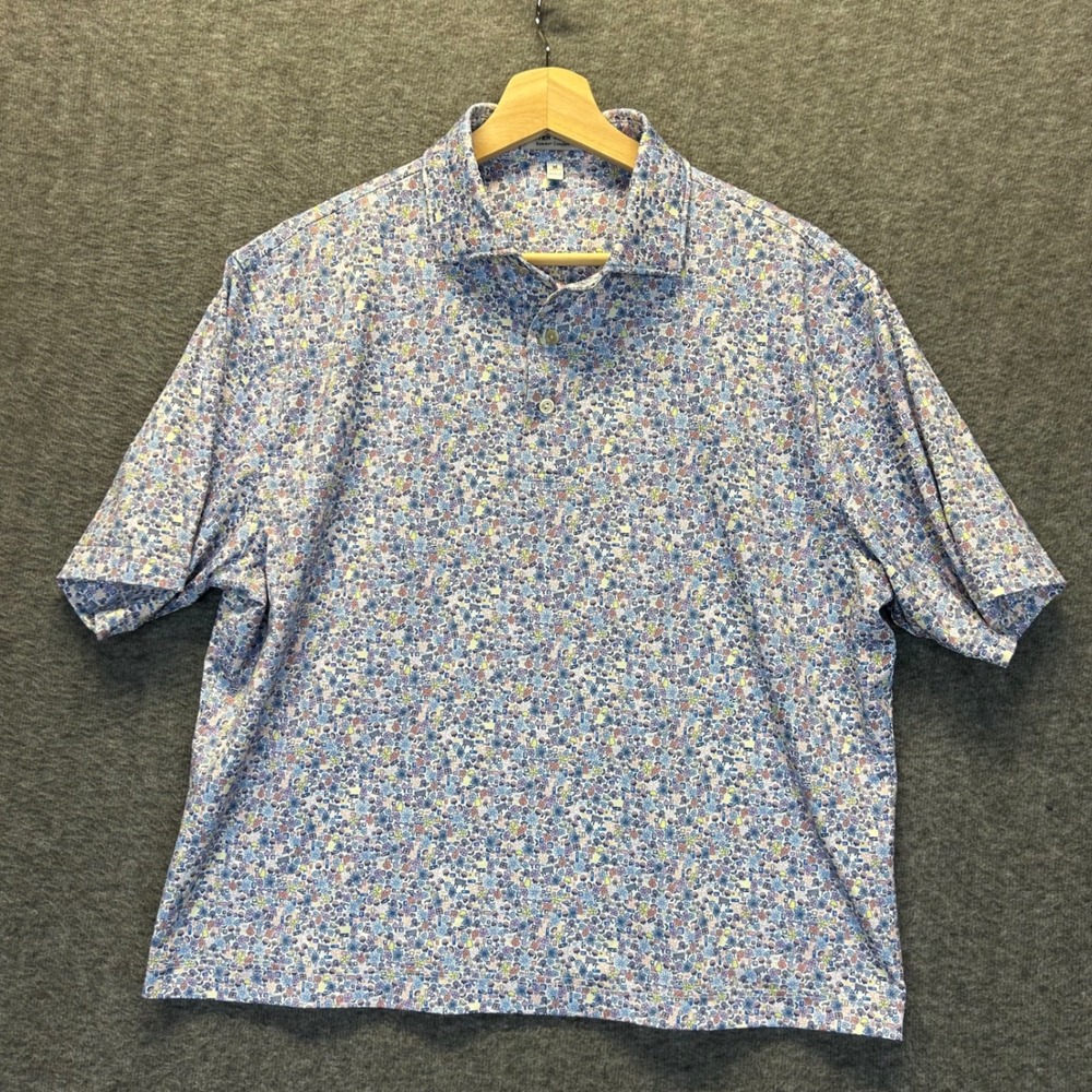Peter Millar Summer Comfort Floral Polo Shirt Blue Purple Medium 1918 Palm Tree